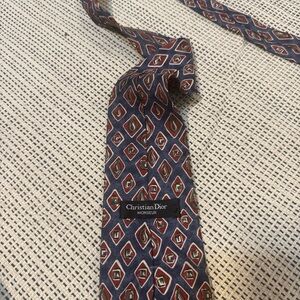 Dior Men's Tie with Blue and Burgundy Geometric Design